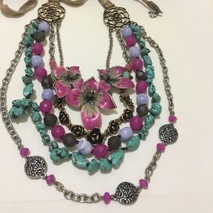 Rare LUCKY BRAND ☘️enamel flowers 🌺 statement necklace